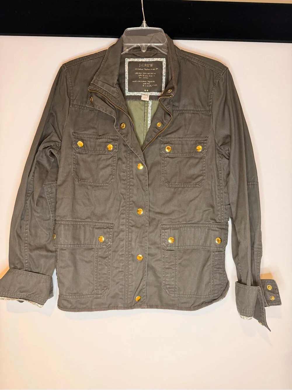 J Crew Downtown Field Jacket Moss Green Utility Coat Golf Hardware Size Large